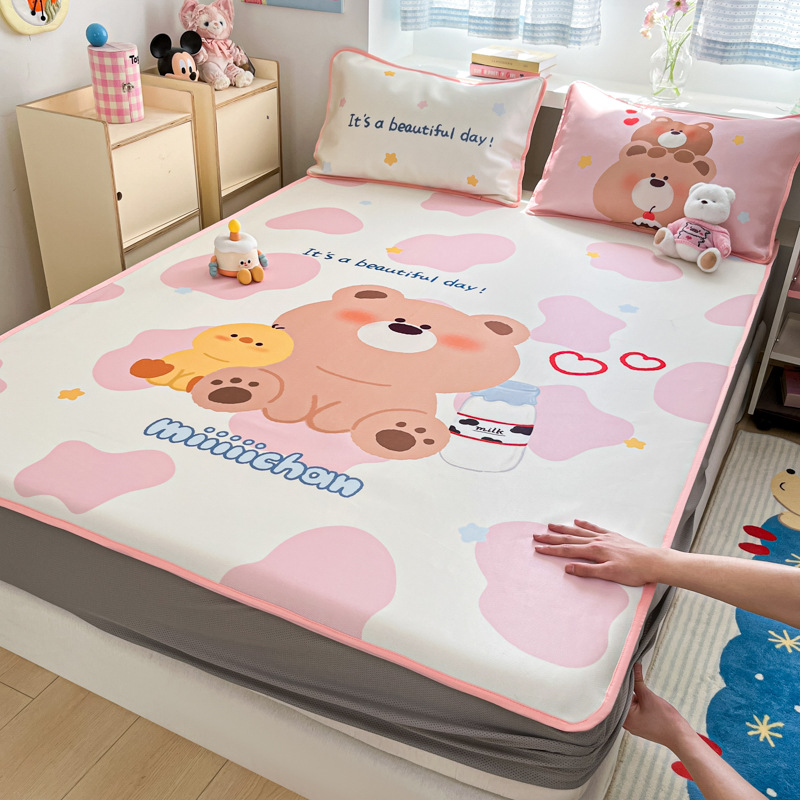 Sombrilla de cama de seda de hielo de verano, cubierta protectora de colchón para niños todo incluido, dormitorio, cubierta de cama individual, juego de tres piezas