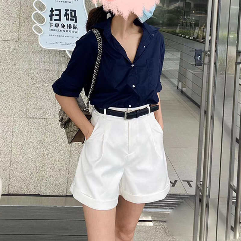 Suit Shorts for Women's Outer Wear 2025 Spring and Summer Korean Style High-Waist Slimming Look A-Line Workwear Casual Wide-Leg Rolled-Up Shorts