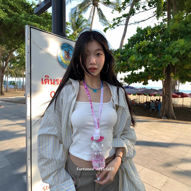 fortunee  春夏条纹长袖衬衫女韩版宽松休闲显瘦慵懒风中长款上衣|undefined