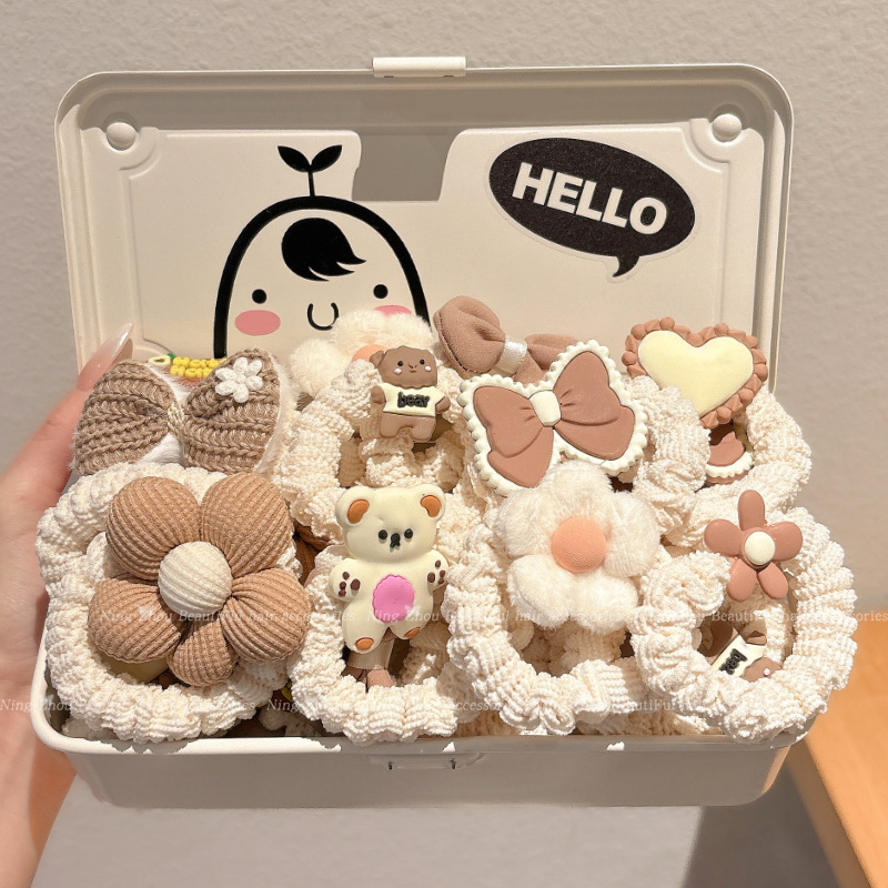 Otoño y invierno niños leche de café flor cabello anillo de cabello chica lindo cabello de cabello de alta elasticidad elástico