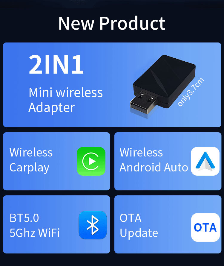 Cross-Border Carplay Box Mini Wired to Wireless Adapter for Apple and Android Auto Suitable for Car Machine Connectivity Conversion Box