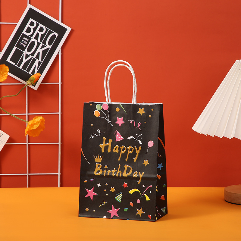 Bolsas de regalo al por mayor en stock serie de fiesta de cumpleaños bolsas de cartón cartón color arco iris bolsas de regalo de cumpleaños