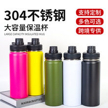 跨境纯色便携保温杯不锈钢户外车载汽车杯壶嘴直饮太空壶车载杯