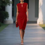 2025欧美女装 亚马逊 独立站复古气质交叉纯色打结圆领镂空连衣裙