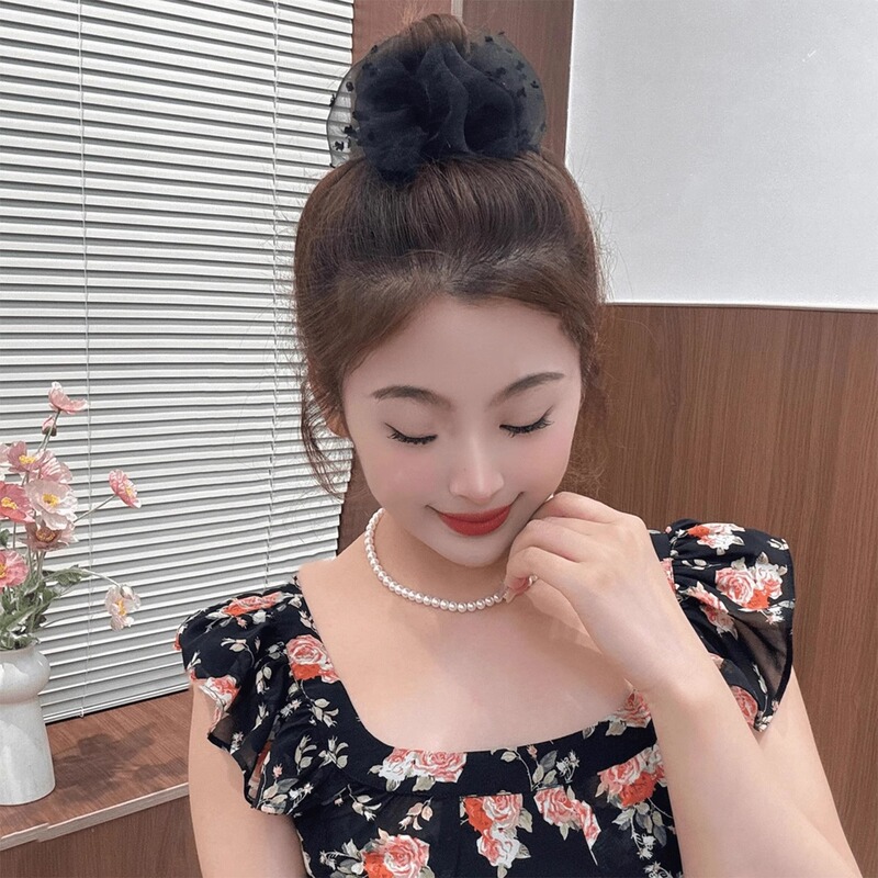 云朵泡泡网纱碎花丸子头抓夹发饰2025新款高级感后脑勺头发发夹女|undefined
