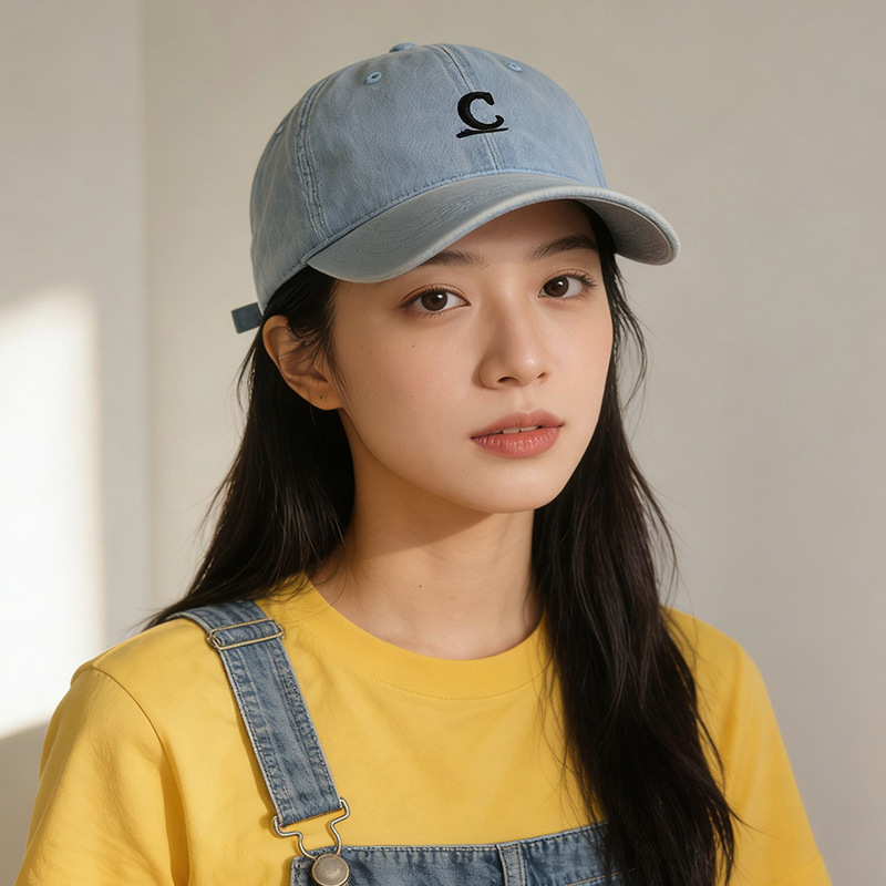 Cappellino da baseball in denim lavato stile coreano uomo e donna_voghion.com