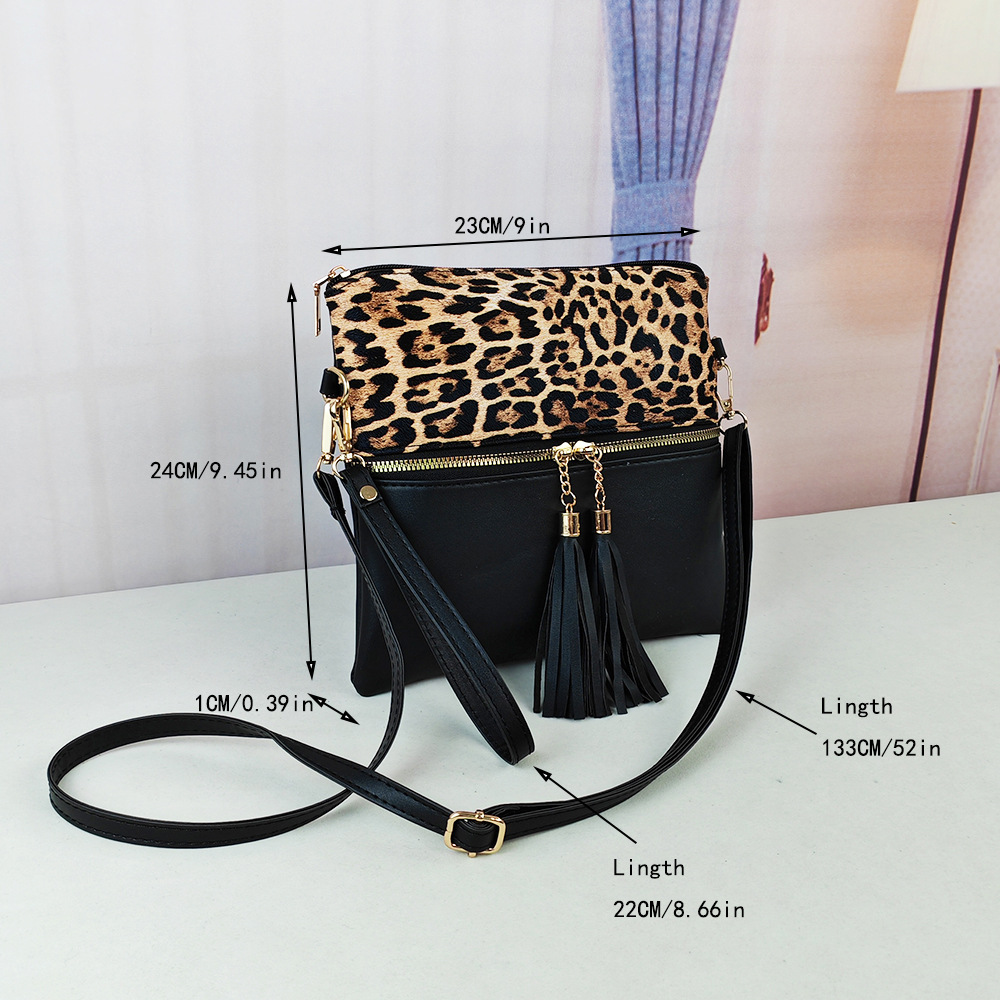 Bolso de leopardo de mujer bolso de moda europeo y americano nuevo bolso inclinado de hombro único bolso de color de choque ultrafino bolso de mano con borlas