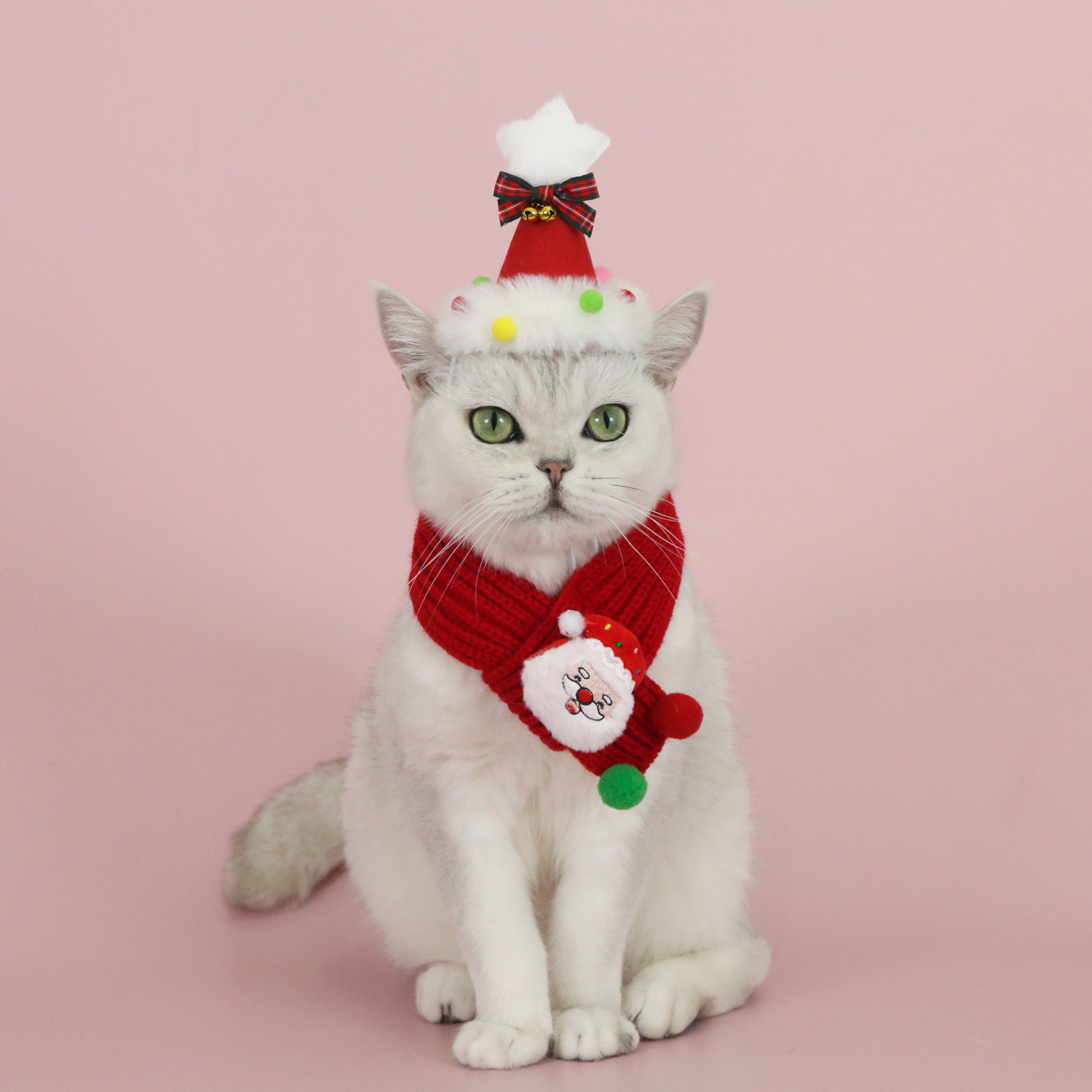 Bufandas de lana de mascotas campana del árbol de Santa Claus bola de colores calentamiento cuello pentagramas sombrero arco set
