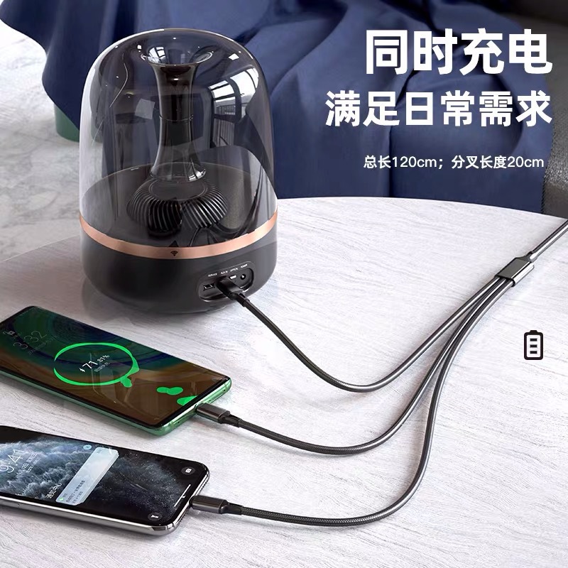 Cable de carga de teléfono móvil tres en uno tejido de nailon de fábrica para el cable de datos uno a tres de Apple tipo Android