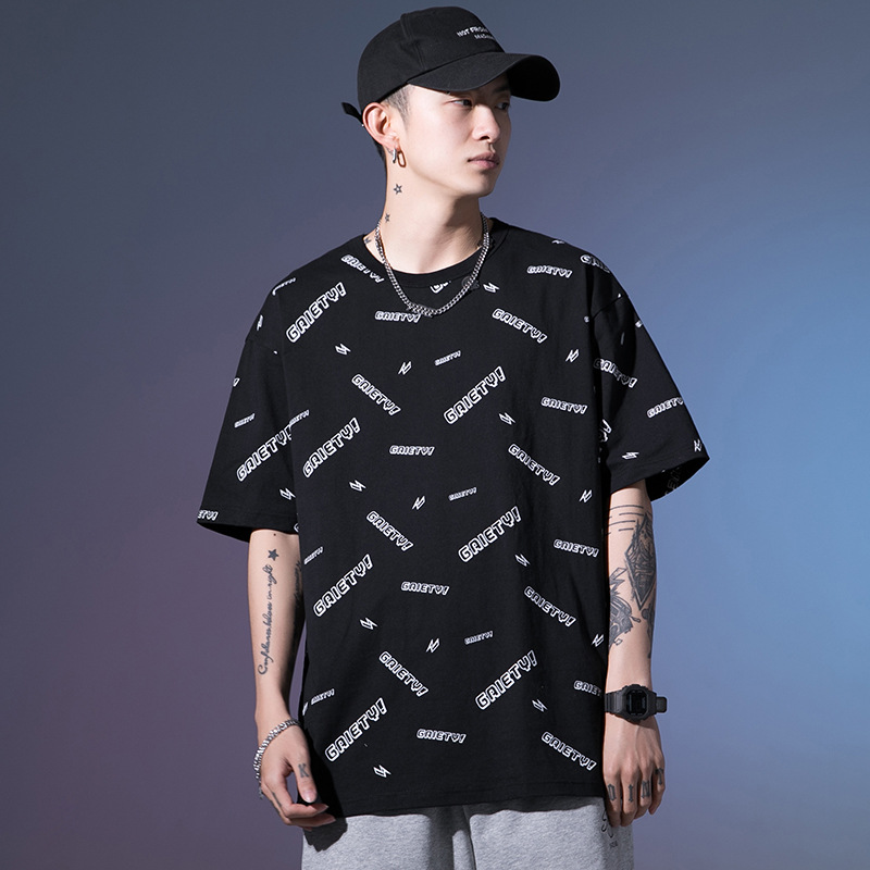 Hanlu The main push series men's wear 2021 new pattern letter printing Short sleeved ins Couple compassionate