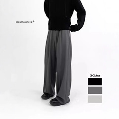 無地ブラックドレープルーズストレートカジュアルパンツメンズワイドレッグ多用途フロアレングスパンツルーズパンツ