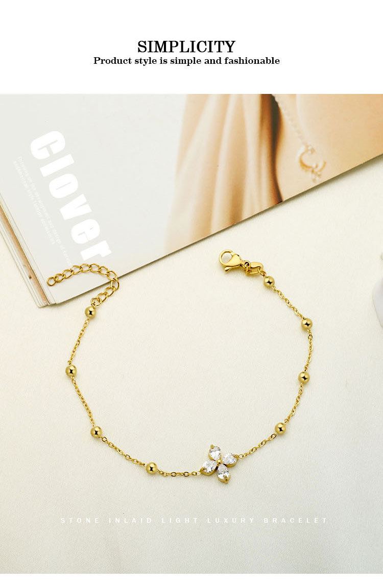 Titanium Steel Pendant Material Zircon Inlay Material Lady Flower Titanium Steel Zircon Bracelets In Bulk