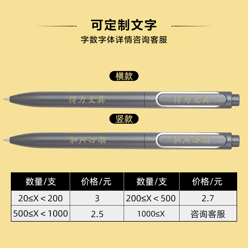 Deli Advertising Pen Pluma de geles personalizada Pluma de firma de letras de texto Pluma de regalo de exhibición de capacitación empresarial