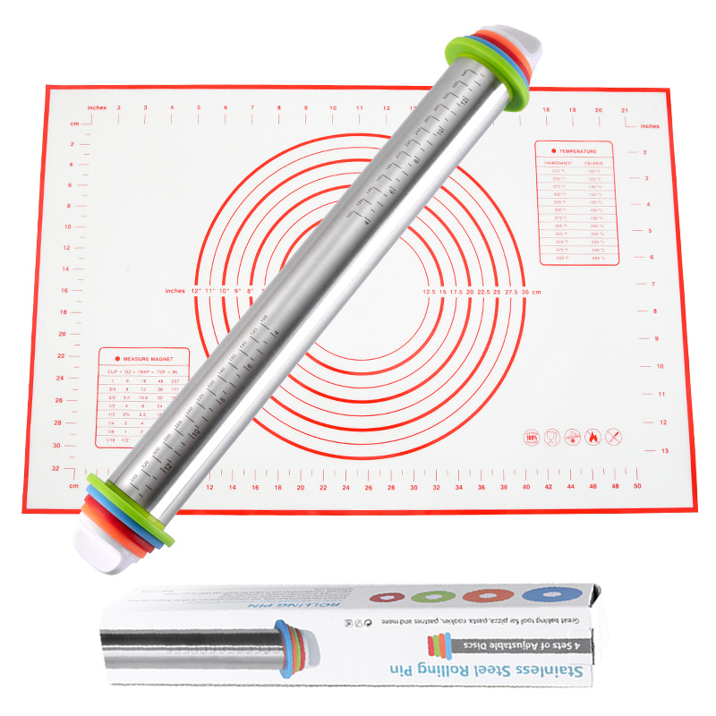 5YA1刻度不粘家用大号不锈钢擀面杖烘焙定高长款可调节厚度面粉棍