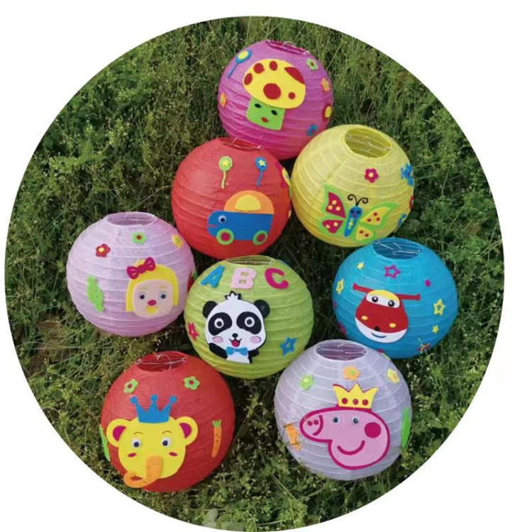 儿童手工制作幼儿园diy不织布材料卡通DIY手提发光纸灯笼中秋