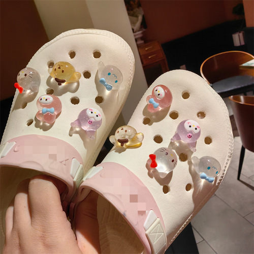 Chubby three-dimensional luminous fine glitter rabbit puppy hole shoe shoe flower shoe buckle transparent cat removable decoration