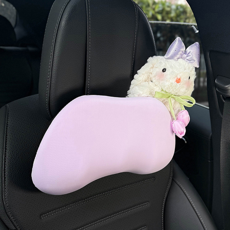 Car Headrest Neck Pillow Memory Foam Car Headrest Cute Rabbit Car Seat Pillow Cushion Car Lumbar Support