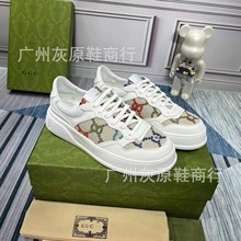 2023年春季厚底圆头小白鞋经典老花复古松糕鞋时尚百搭增高休闲鞋