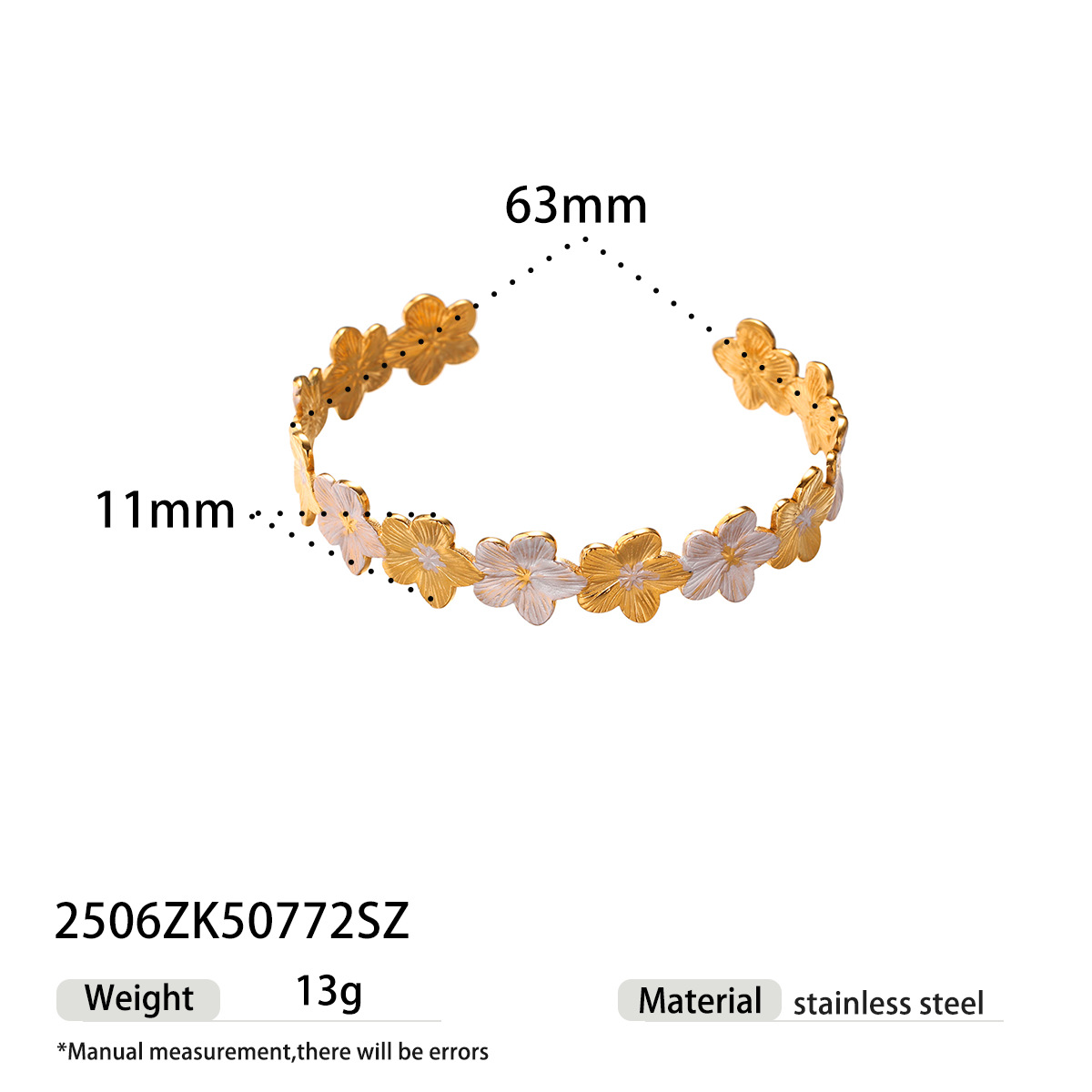 Tena brazalete de acero inoxidable europeo y americano para mujer, placa de alta gama, placa de flor de oro de 18k, joyería de mano explosiva al por mayor image 9