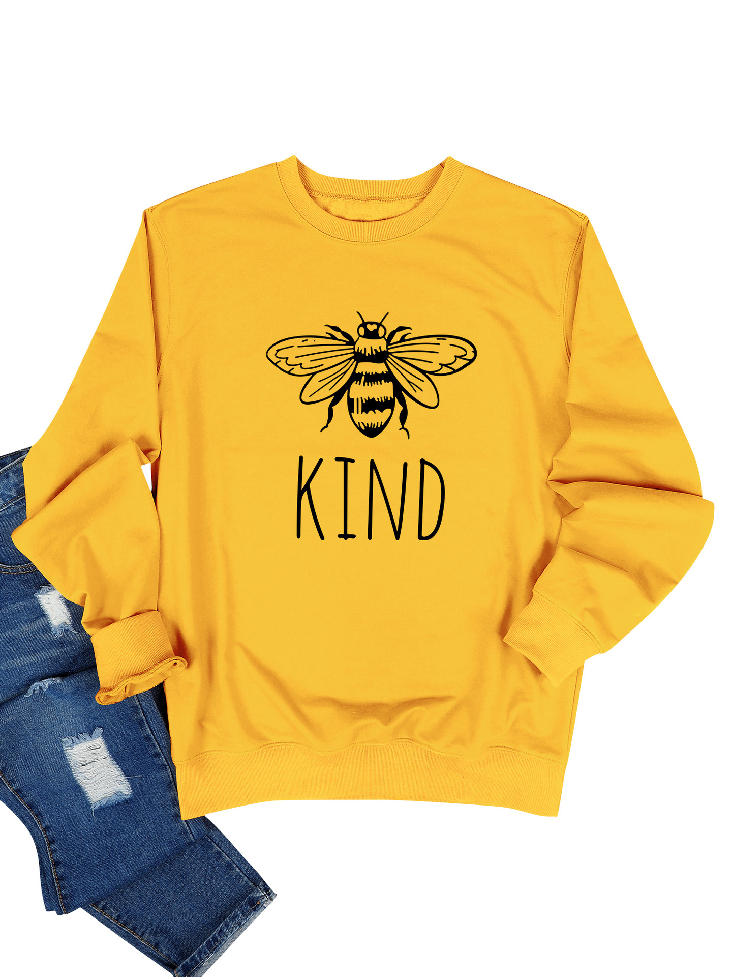 Fijo-hecho más el tamaño sudadera tipo abeja patrón letras en blanco y negro