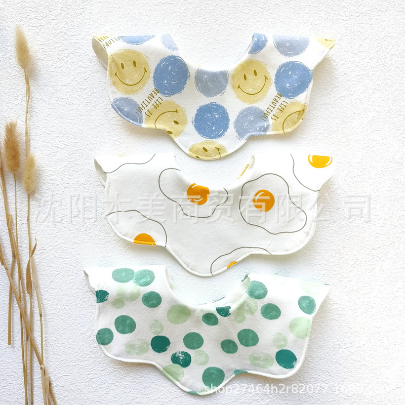 Baby 360-degree double-layer A- type pure cotton waterproof mouthpiece water towel baby flower small bib scarf fake collar