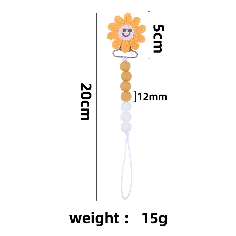 Bebé suministros nuevo ganchillo DIY girasol chupete clip bebé cuentas de silicona girasol clip chupete cadena