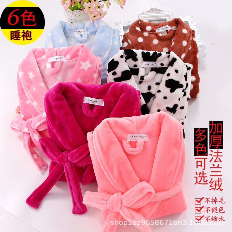 Women's Flannel Solid Color Bathrobe Autumn and Winter Home Casual Style Thickened Comfortable Nightgown Home Clothes Wholesale Dropshipping