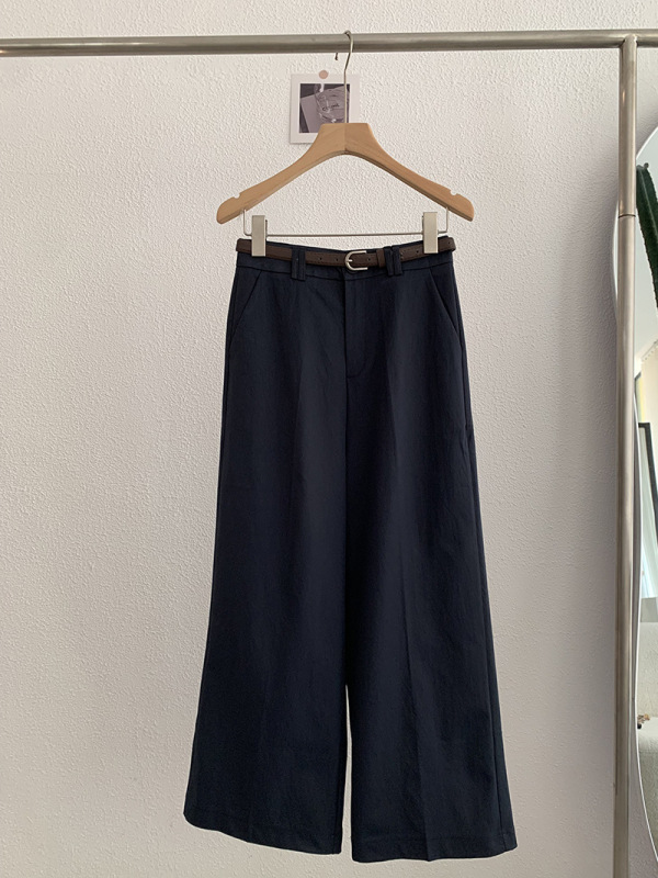 Omalai 無地ハイウエストストレート9点パンツ カジュアルパンツ ベルト付き 秋ファッション 万能 シンプルパンツ 4089|undefined