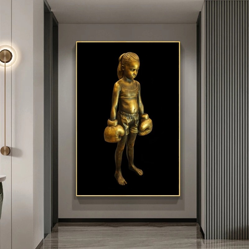 Figure Statue Canvas Painting Boxer Girl Canvas Painting Poster Wall Art Living Room Modern Decorative Painting