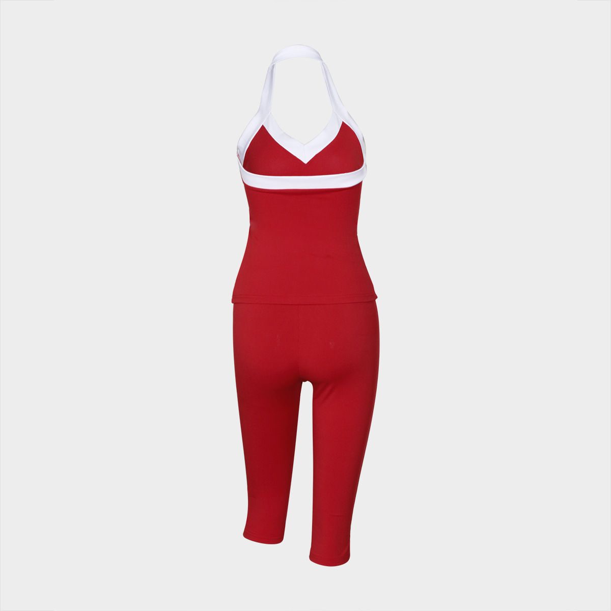 Summer Stretch Contrast Color Halterneck Vest Top Tight Mid Length Blouse Pants Women