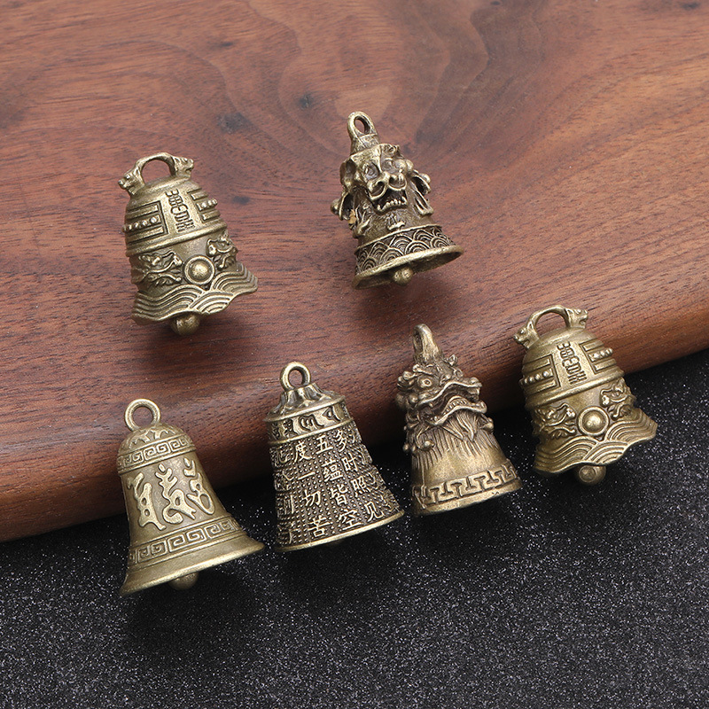 Imitation Brass Retro Three Lion Bell Wind Chime Car Keychain Pendant Retro Hanging Bell Bell Accessories Pendant Wholesale
