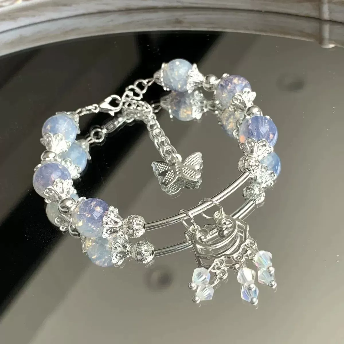 Blue cute bracelet handmade, genuine pendant, accessory