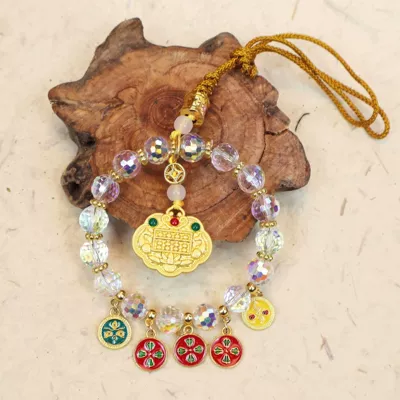 Crystal Five-Path Fortune God Car Hanging Ornament, Multicolor Abacus Lock, High-End Rearview Mirror Decoration, Wealth-Attracting Car Pendant, Interior Car Decoration (Car hanging) - peace-lock