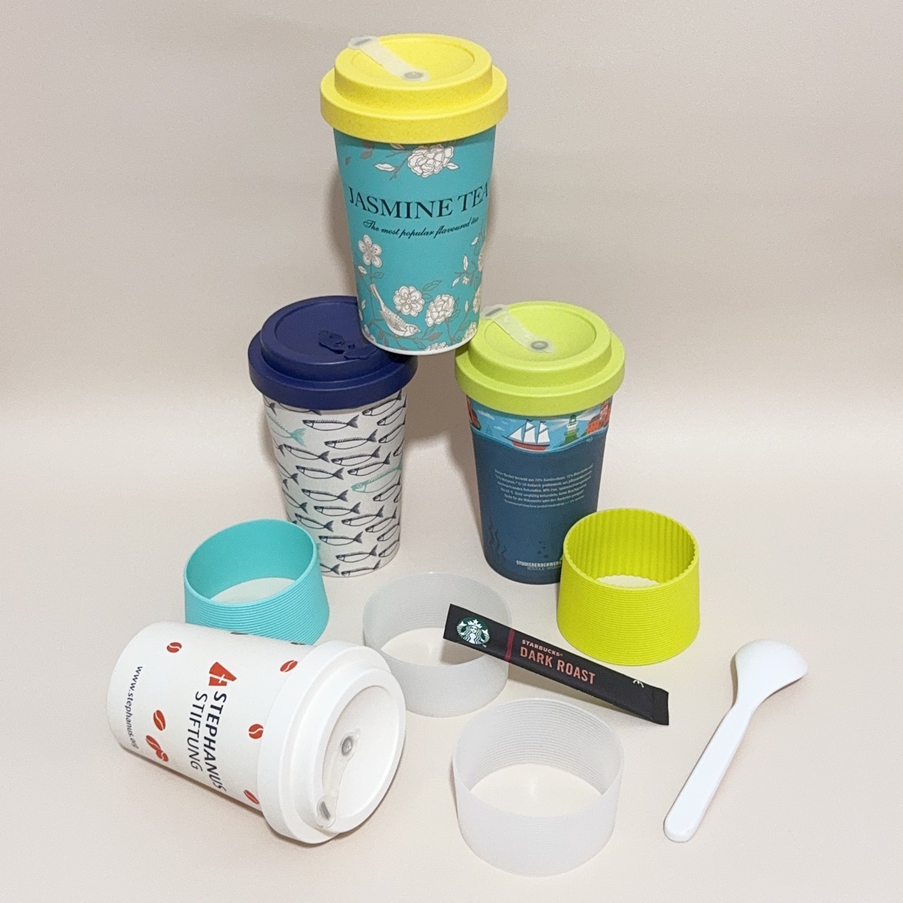 Transfronterizo 470ml de fibra de bambú taza de café fresco aislamiento térmico pareja degradable taza calcomanías taza de regalo