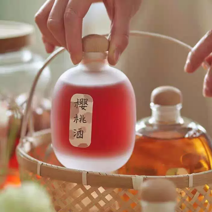 果酒分装瓶圆形大肚蒙砂包装瓶透明玻璃瓶自酿饮料密封瓶小酒瓶子