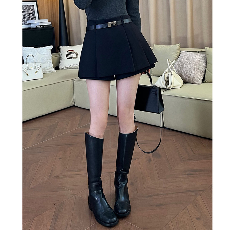 2025秋冬新款高腰百搭通勤腰带百褶裙半身裙女气质短裙短裤裙裤潮