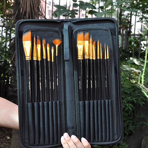 Montmartre oil paint brush set, round head, 12 nylon hair acrylic gouache brushes, 15 brushes, cross-border wholesale