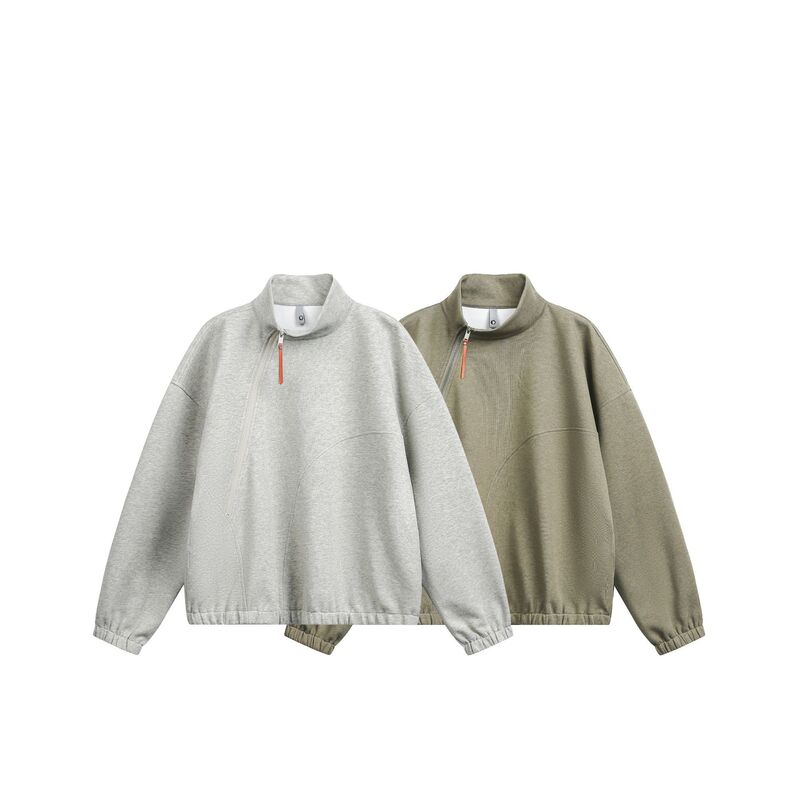 ACE American retro half-zip stand-up collar sweatshirt, men's loose-fit classic basic style, color-block top, outerwear, HW3811