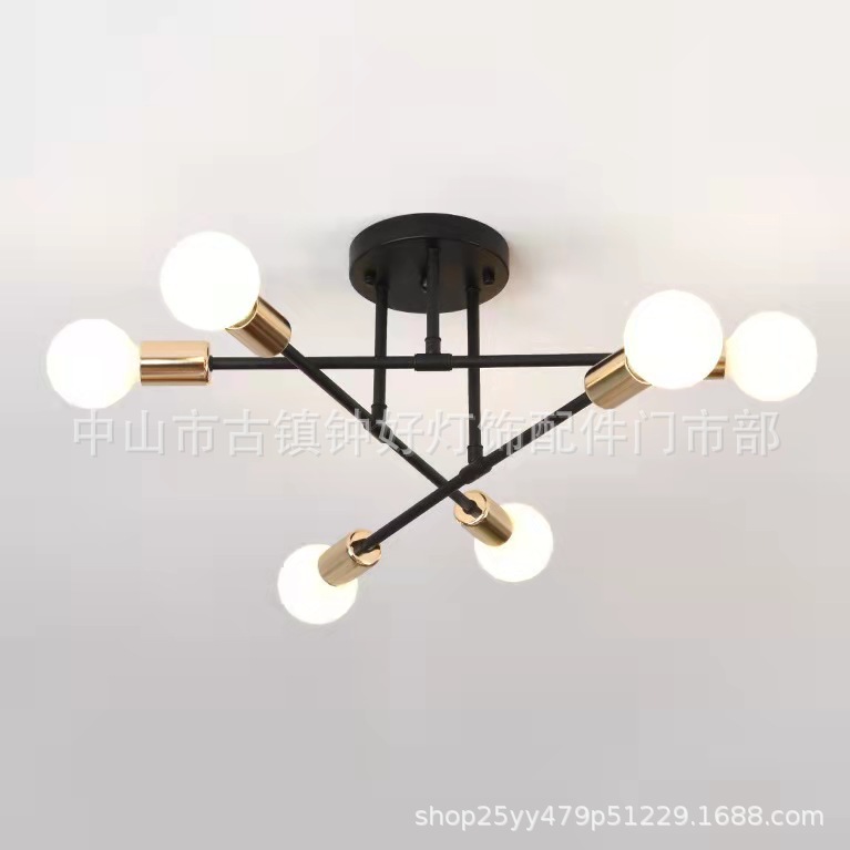 Lámpara de techo nórdica de seis focos, diseño industrial moderno para dormitorio, comedor o tienda