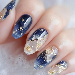 Ice through blue dizzy quicksand gentle cold feeling fairy gas removable nail art 24 press on nails