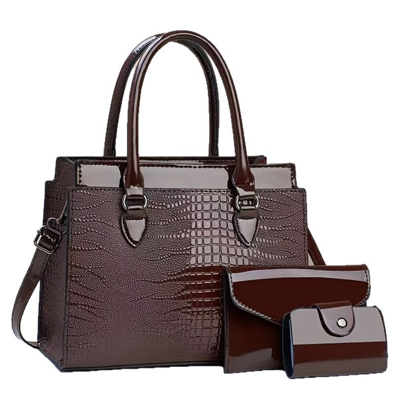 Bolso bolso de mano con estampado de cocodrilo de cuero brillante textura PU cuero comercio exterior Taizhou bolso de mujer tendencia transfronteriza bags