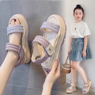 Genuine Leather Girls' Sandals Summer New Style Children's Princess Shoes Roman Soft-Soled Beach Shoes for Girls Primary School Students