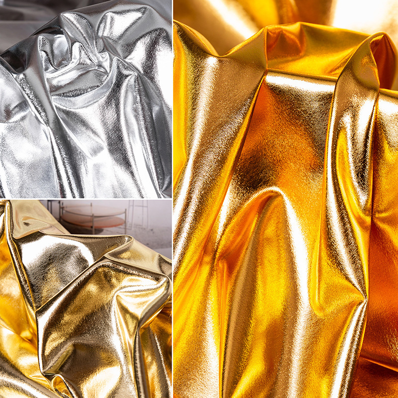 silver Gold Patent Leather Glossy Leather Fabric Soft Stretch Mirror Decoration Wedding Dance Performance Costume Fabric