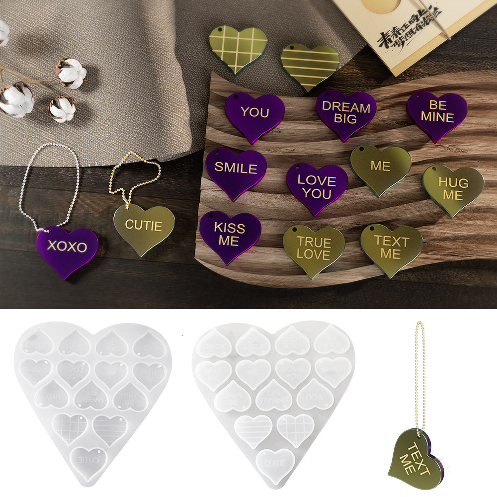 Diy Crystal epoxi English Love Colgante Llavero Molde de silicona Regalo de San Valentín Molino colgante