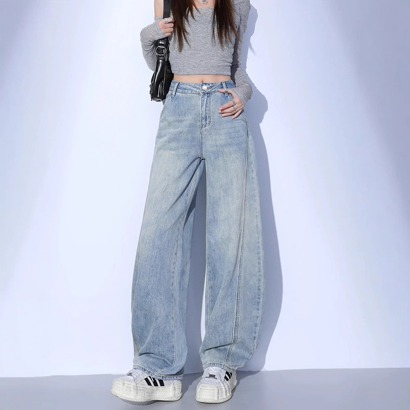 女性用ライトカラーカーブジーンズ2025春秋新作今年人気のサルサバナナワイドレッグパンツ|undefined
