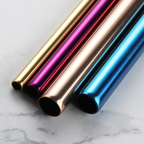 Cross-border 304 stainless steel straw manufacturer wholesale metal straw milk tea straw set Amazon natural color drinking straw