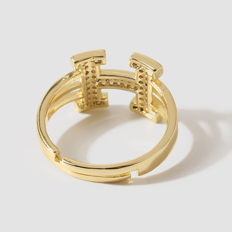 Koreanischer Einfacher Und Niedlicher Kupfer Eingelegter Zirkonium-buchstabe Offener Ring Weiblicher Kreativer Persönlichkeit Echtes Gold Galvani Sierter H-ring-schmuck display picture 6