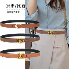 2025 Winter New Belt Women's Versatile Double sided Thin Belt Decorative Dress Jeans Genuine Leather C Belt
