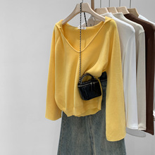 宽松慵懒风V领连帽针织衫女秋冬2025新款高级感显瘦休闲外套上衣