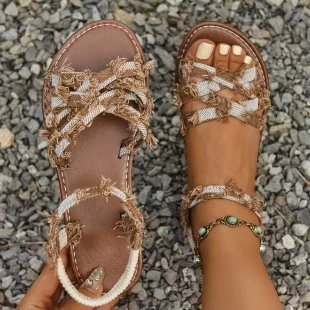 Кросс-бордерный экспорт больших размеров летних женских сандалий 2025 года, модные римские сандалии в клетку, сандалии в африканском стиле